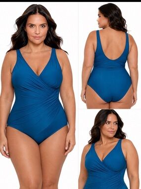 Miraclesuit Blue One Piece Swimsuit with Ruched Bust- beautiful and flattering!
